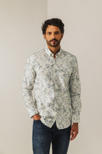State of Art Overhemd lm casual Ecru dessin  214-25218-1457